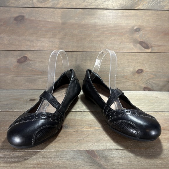 taos scamp womens size 10 shoes black leather slip on comfort work casual flats - Picture 3 of 9